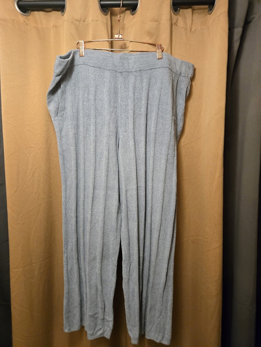 Barefoot Dreams Ribbed Wide-Leg Knit Pants in Light Blue/Gray 2x Petite